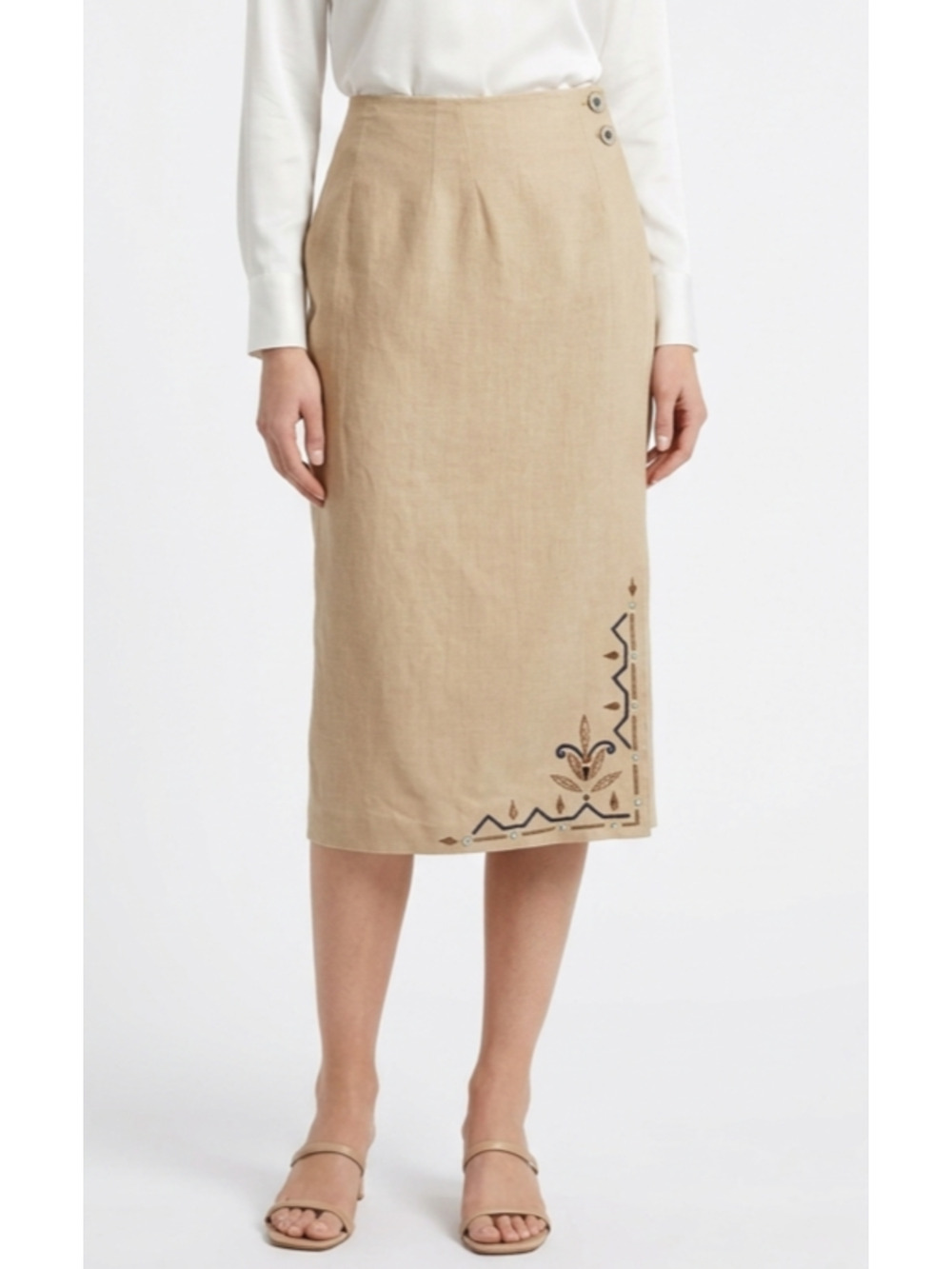 VTG Deborah Laus Linen Wrap Midi Pencil Skirt Size 6 Khaki 90's Classic Chic
